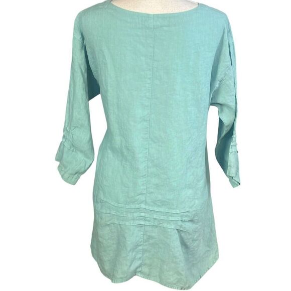 Click Color Me Cotton Tunic Top Size Medium 100% Linen Aqua Flowy Coastal Beachy - Picture 2 of 7